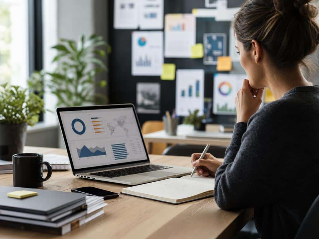 Équipe en formation stratégie digitale devant un tableau de suivi de campagnes