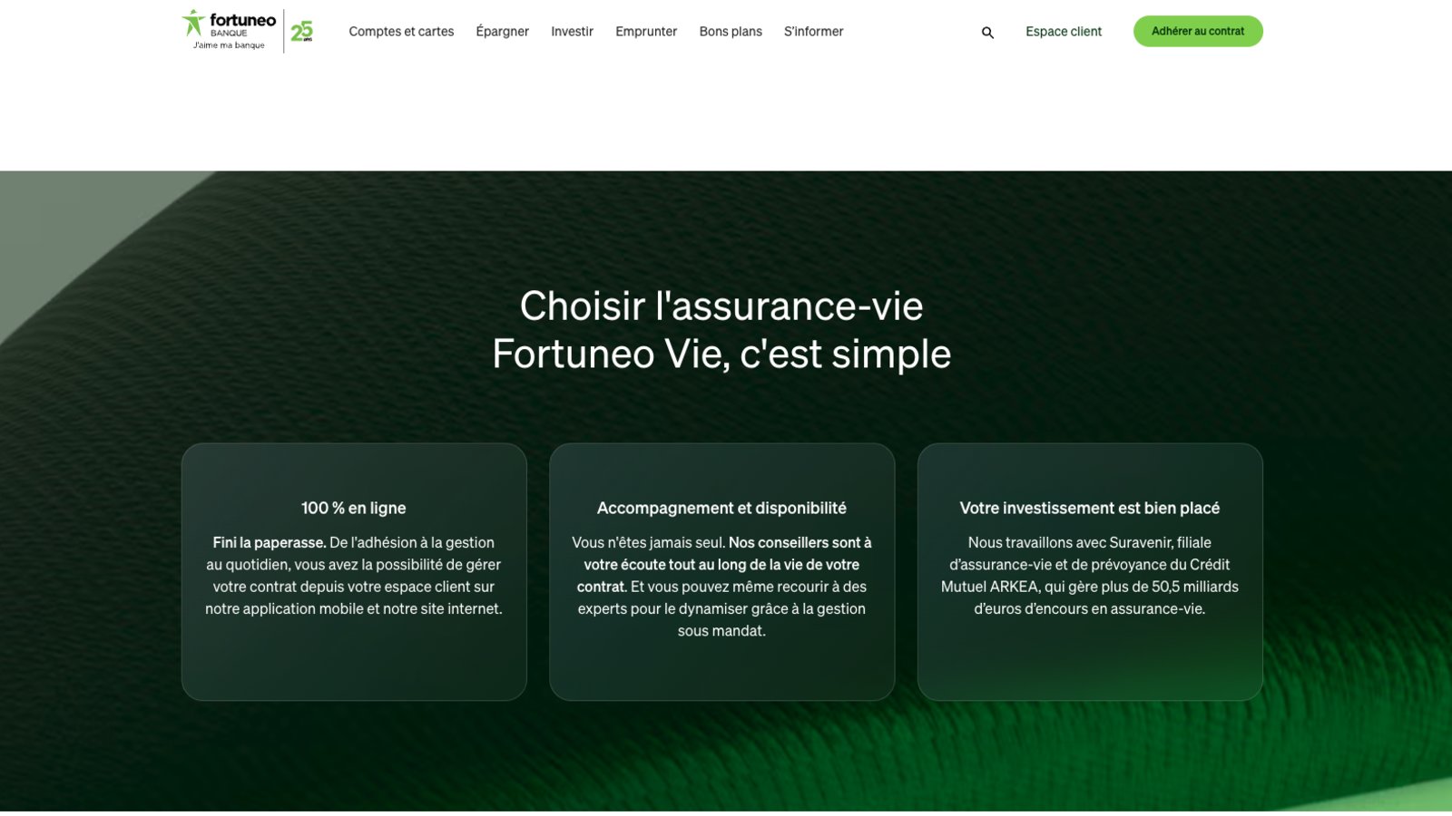 Application mobile Fortuneo affichant un contrat d'assurance vie Fortuneo Vie